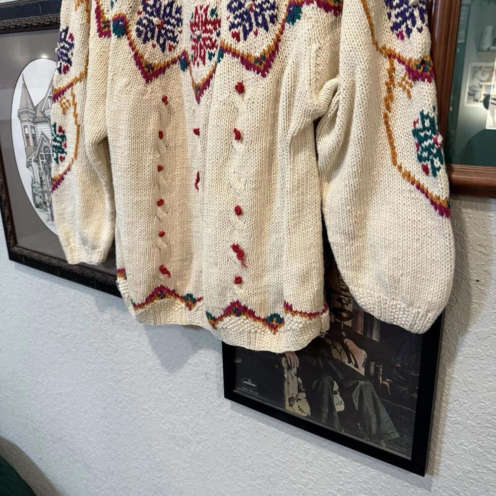 Vintage 90s RARE Venezia Womens Hand Knit Sweater Pullover Size 14-16 Snowflakes - Picture 4 of 6